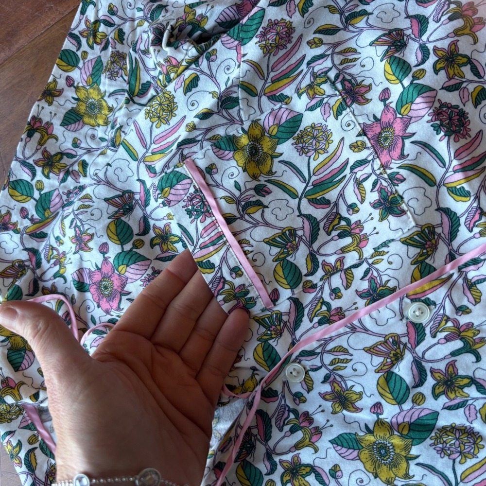 Boden Janie Pajama Set Women's Long Sleeve Button Up Cotton Floral Piped| Sz 4 - Picture 8 of 9